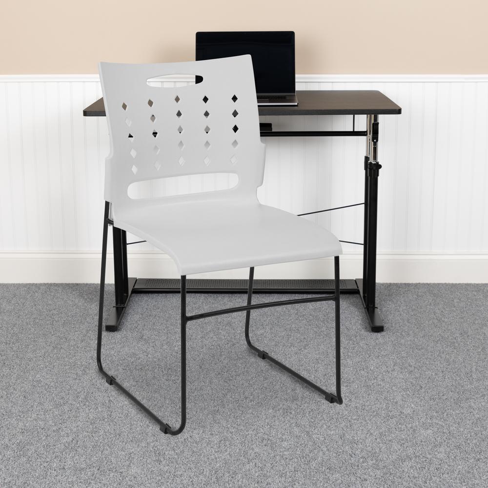 881 lb. Capacity White Sled Base Stack Chair with Carry Handle and Air-Vent Back. Picture 5