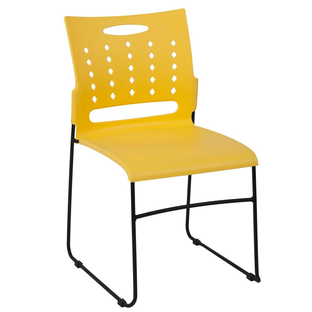 881 lb. Capacity Yellow Sled Base Stack Chair with Carry Handle and Air-Vent Back. Picture 1