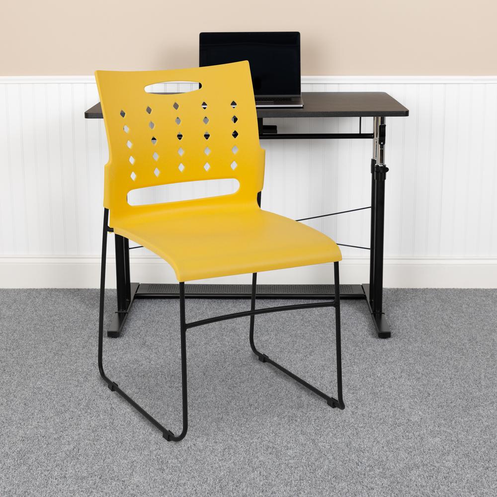 881 lb. Capacity Yellow Sled Base Stack Chair with Carry Handle and Air-Vent Back. Picture 7