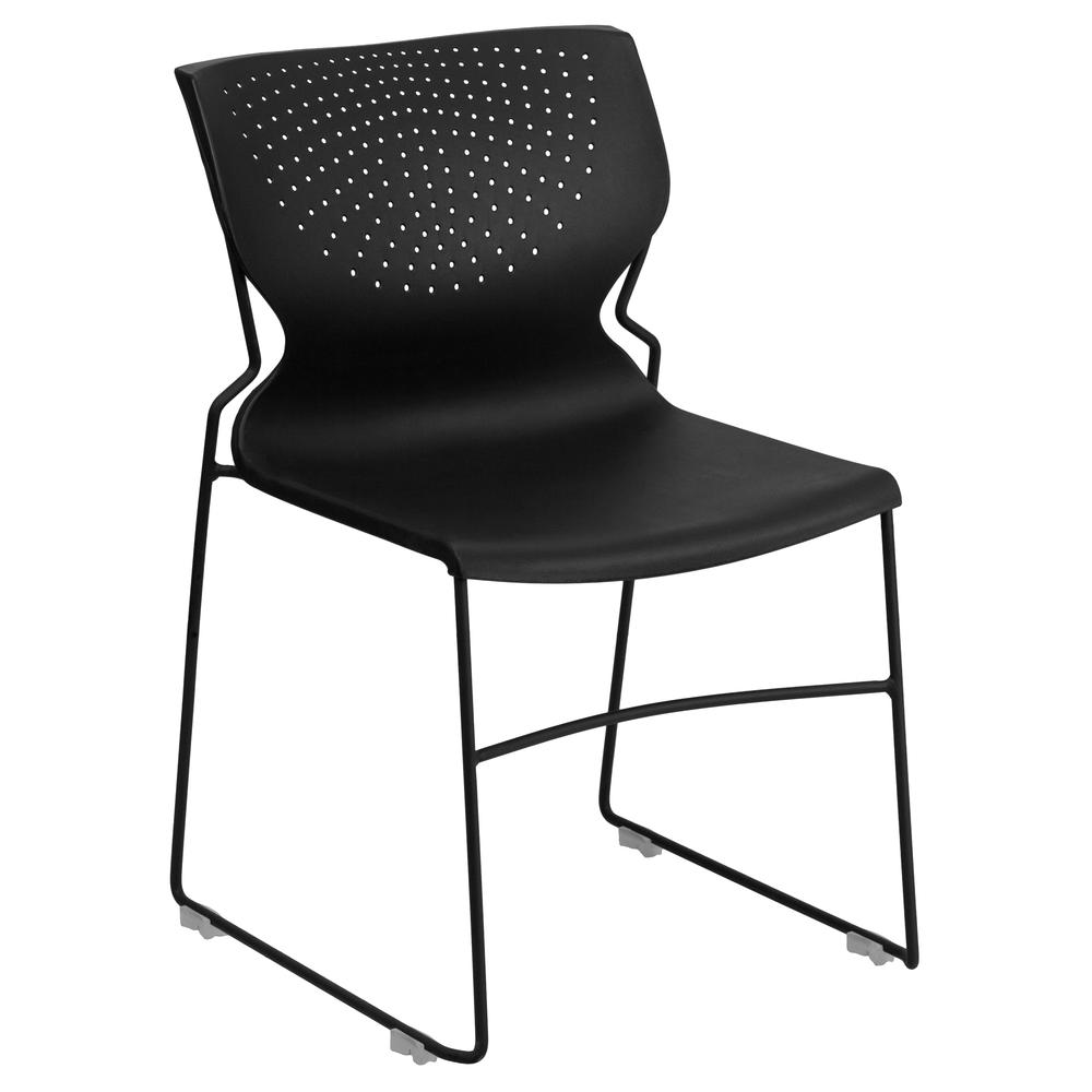 HERCULES Series 661 lb. Capacity Black Full Back Stack Chair with Black Powder Coated Frame. Picture 1