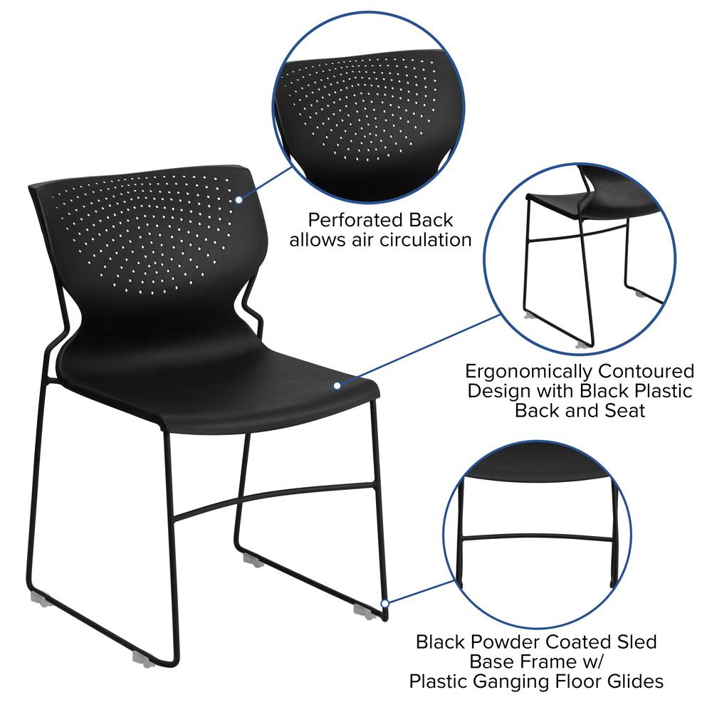 661 lb. Capacity Black Full Back Stack Chair with Black Powder Coated Frame. Picture 5