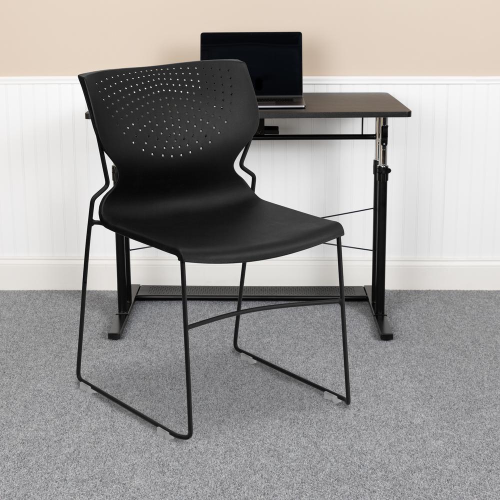 661 lb. Capacity Black Full Back Stack Chair with Black Powder Coated Frame. Picture 8