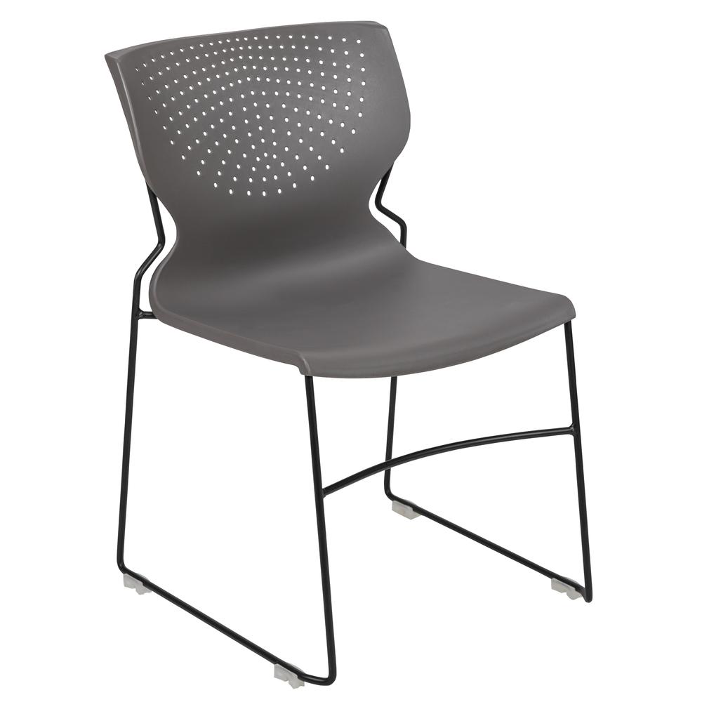 HERCULES Series 661 lb. Capacity Gray Full Back Stack Chair with Black Powder Coated Frame. The main picture.