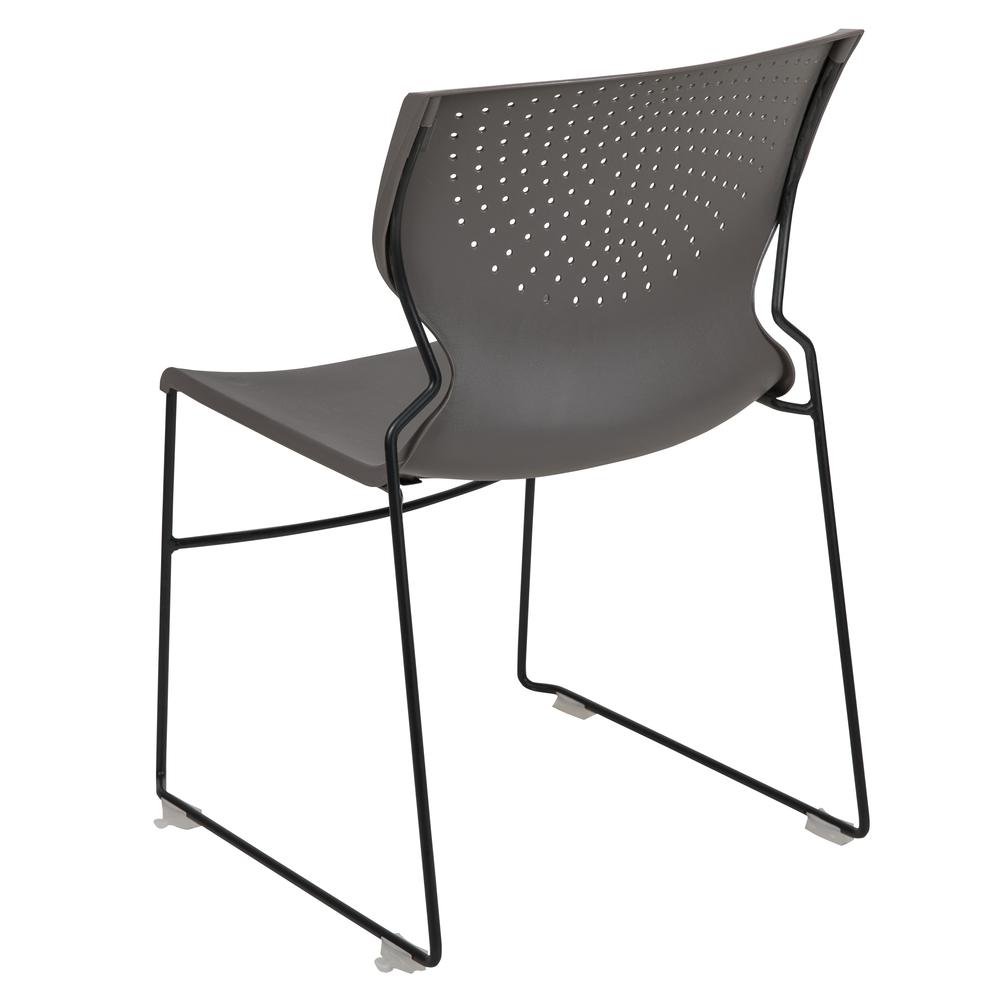 HERCULES Series 661 lb. Capacity Gray Full Back Stack Chair with Black Powder Coated Frame. Picture 4