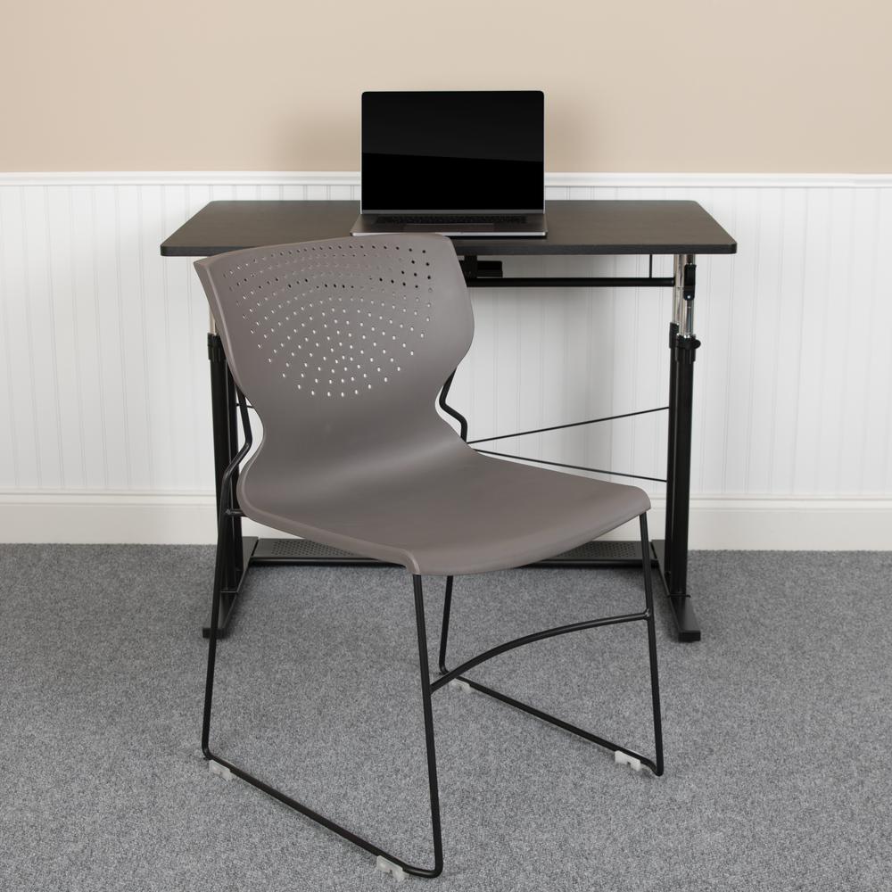 HERCULES Series 661 lb. Capacity Gray Full Back Stack Chair with Black Powder Coated Frame. Picture 11