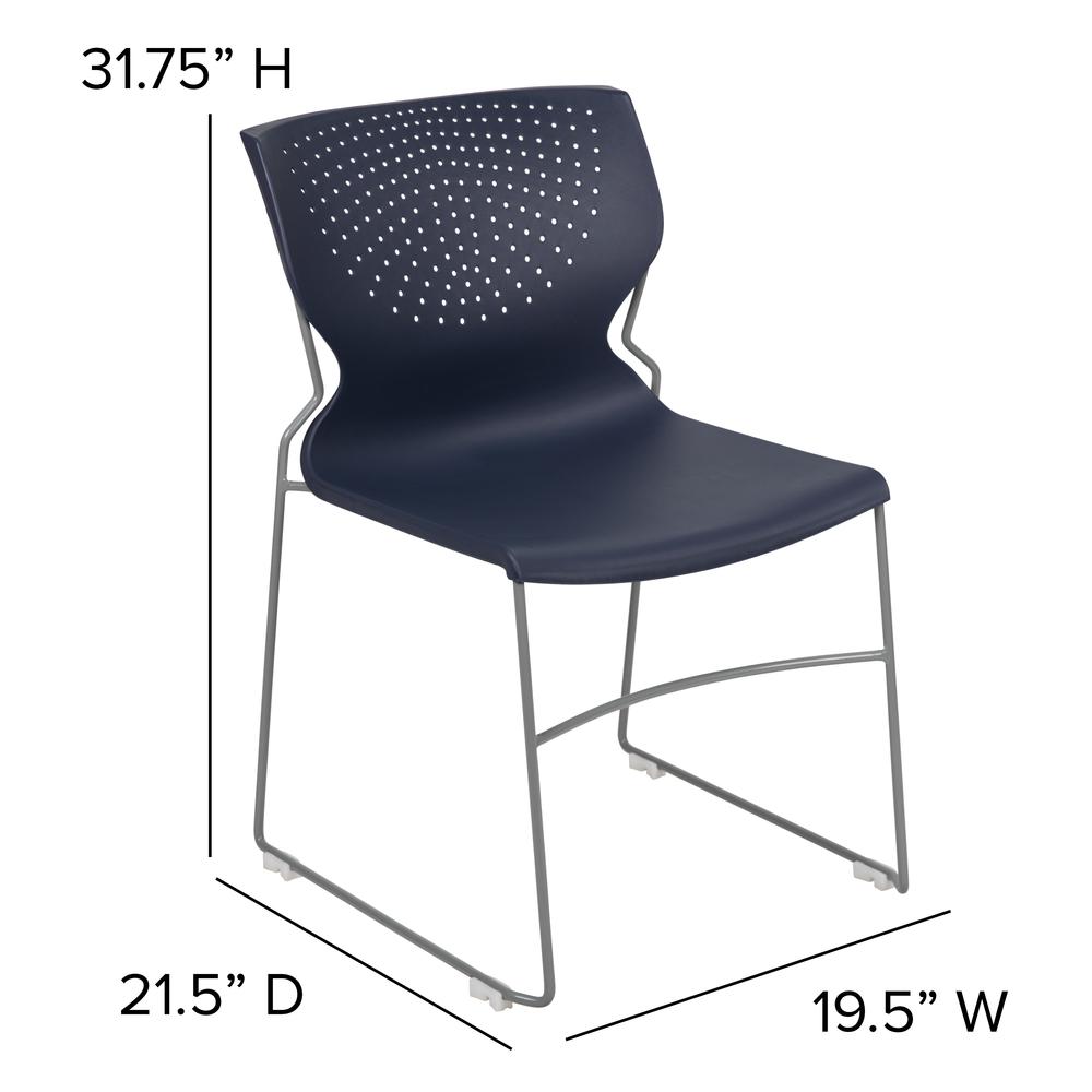 HERCULES Series 661 lb. Capacity Navy Full Back Stack Chair with Gray Powder Coated Frame. Picture 2