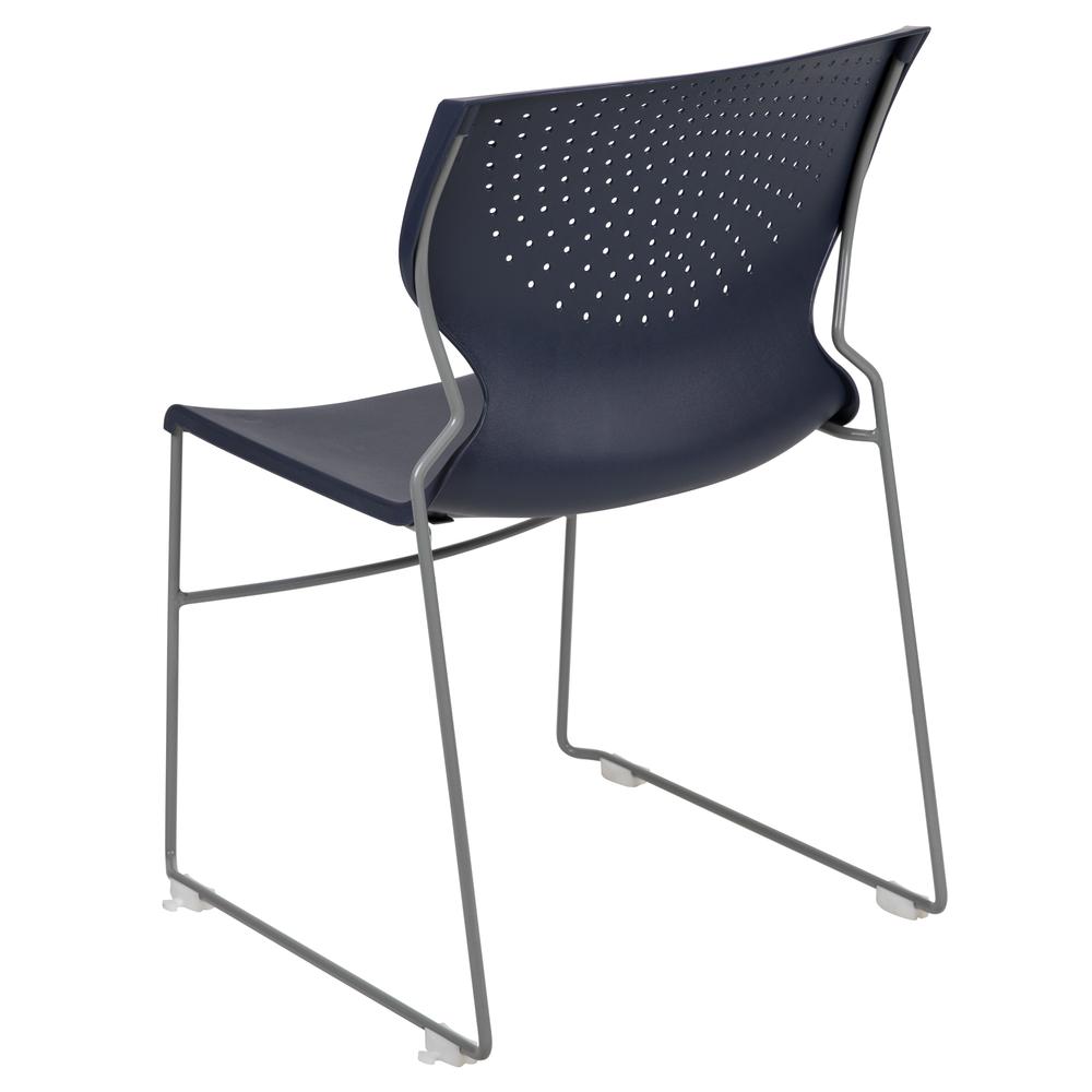 HERCULES Series 661 lb. Capacity Navy Full Back Stack Chair with Gray Powder Coated Frame. Picture 4