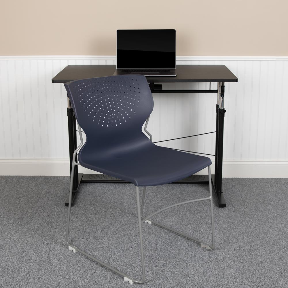 HERCULES Series 661 lb. Capacity Navy Full Back Stack Chair with Gray Powder Coated Frame. Picture 11