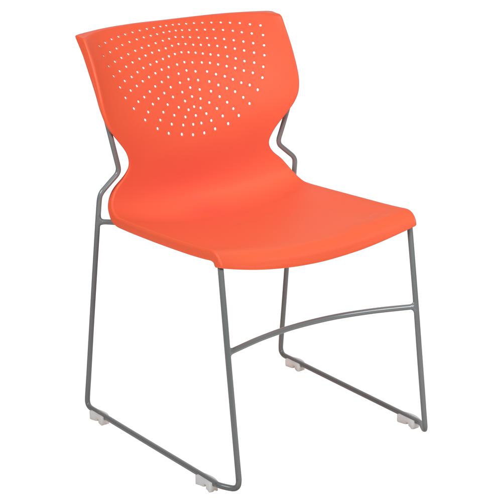 HERCULES Series 661 lb. Capacity Orange Full Back Stack Chair with Gray Powder Coated Frame. Picture 1