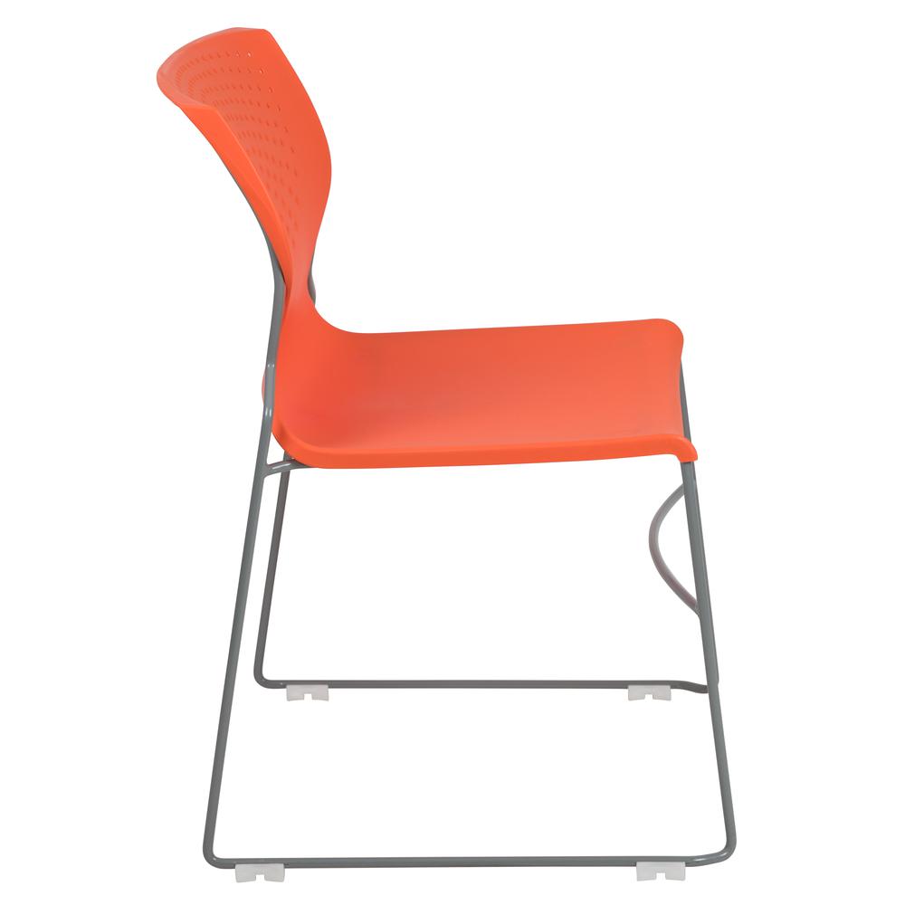 HERCULES Series 661 lb. Capacity Orange Full Back Stack Chair with Gray Powder Coated Frame. Picture 3