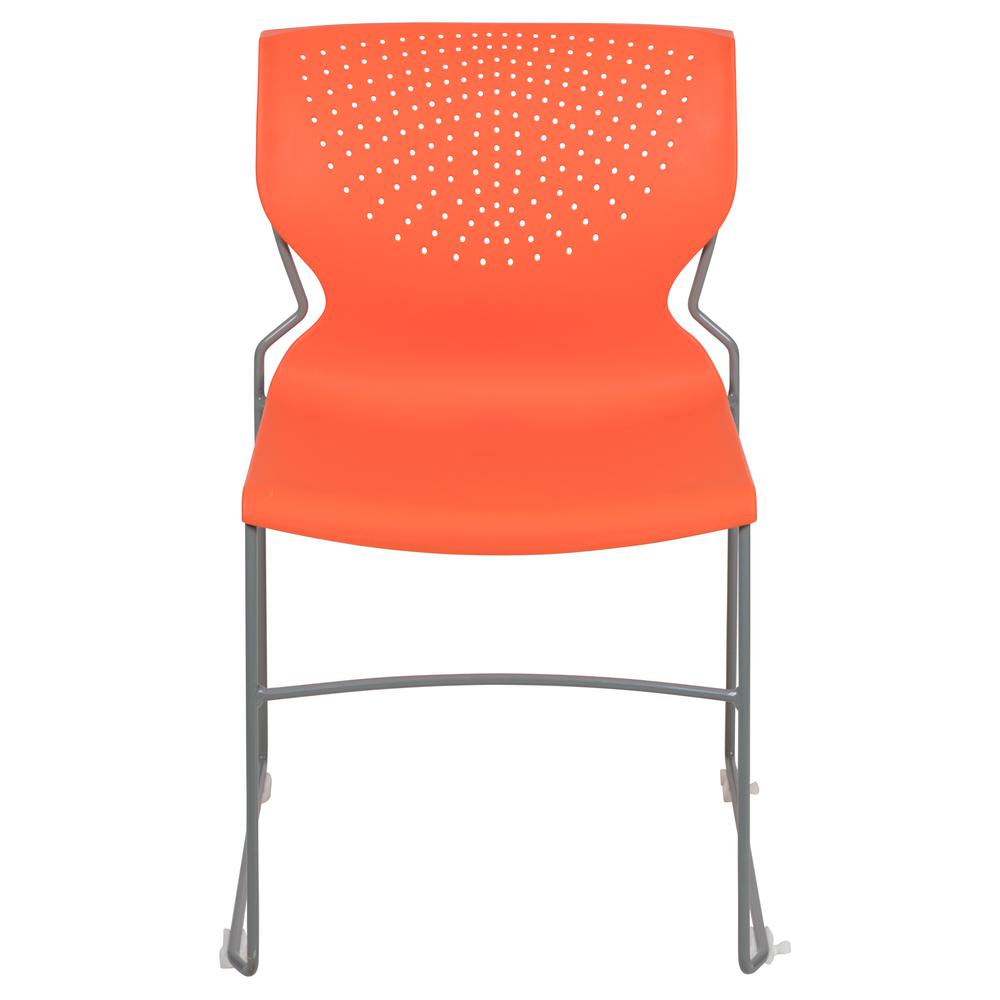 HERCULES Series 661 lb. Capacity Orange Full Back Stack Chair with Gray Powder Coated Frame. Picture 5