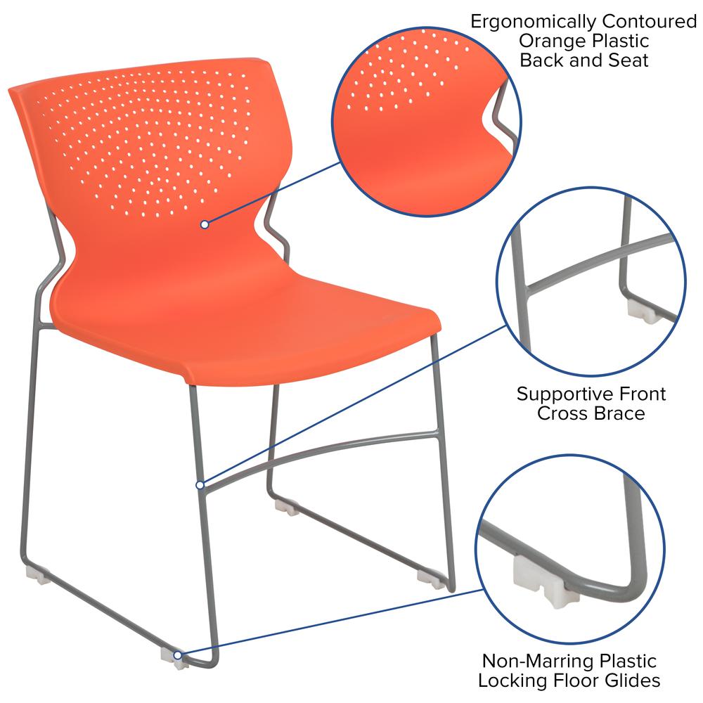 HERCULES Series 661 lb. Capacity Orange Full Back Stack Chair with Gray Powder Coated Frame. Picture 6