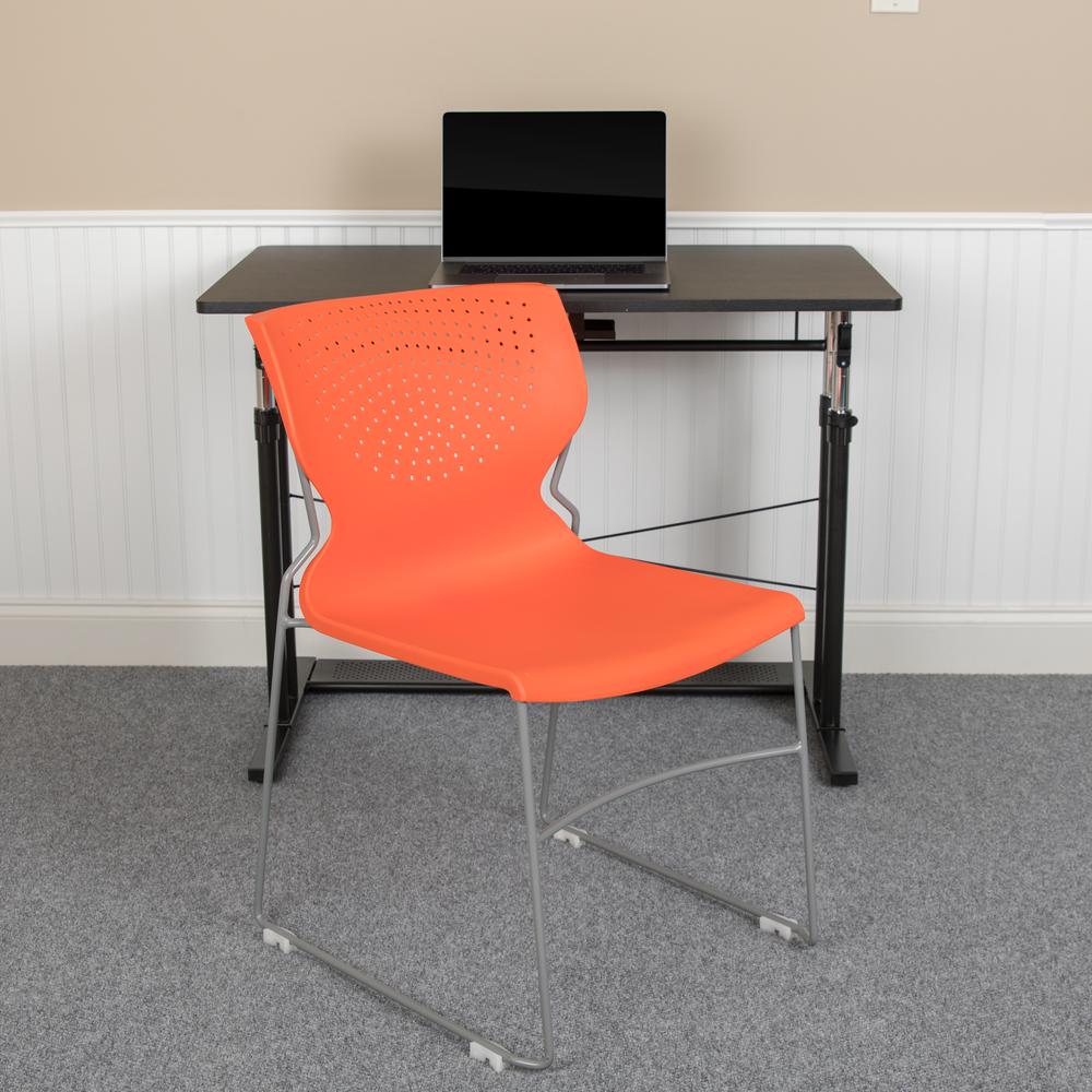 HERCULES Series 661 lb. Capacity Orange Full Back Stack Chair with Gray Powder Coated Frame. Picture 11