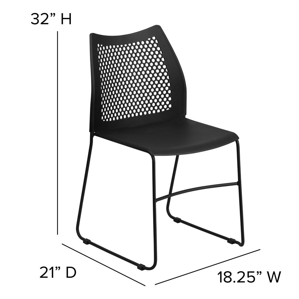 661 lb. Capacity Black Stack Chair with Air-Vent Back and Black Powder Coated Sled Base. Picture 2