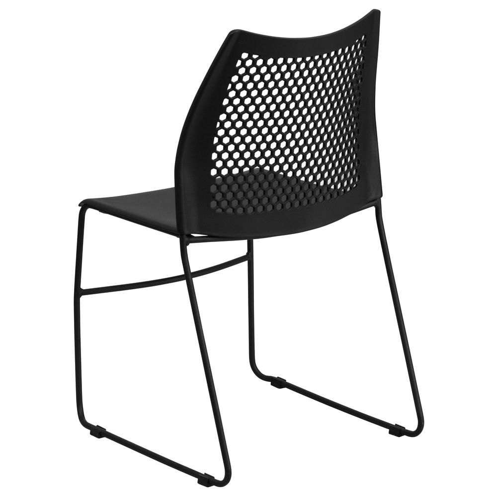 HERCULES Series 661 lb. Capacity Black Stack Chair with Air-Vent Back and Black Powder Coated Sled Base. Picture 2