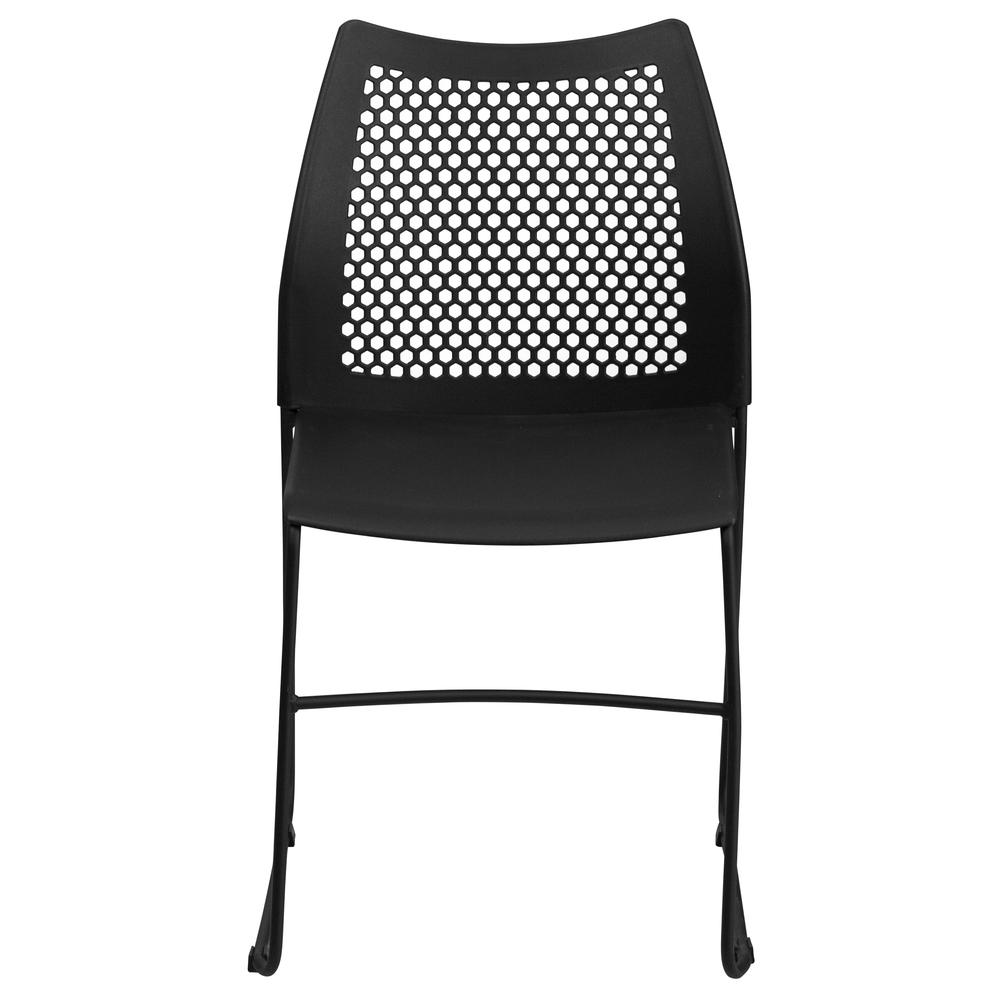 HERCULES Series 661 lb. Capacity Black Stack Chair with Air-Vent Back and Black Powder Coated Sled Base. Picture 4