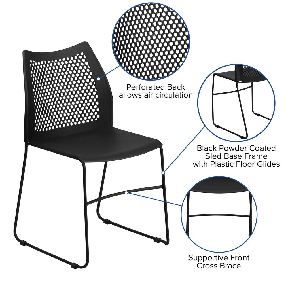 661 lb. Capacity Black Stack Chair with Air-Vent Back and Black Powder Coated Sled Base. Picture 6
