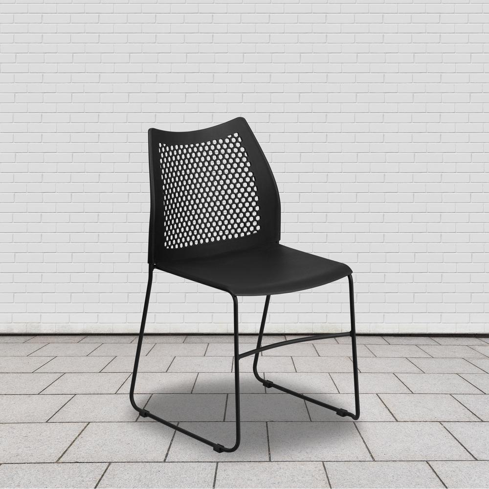 661 lb. Capacity Black Stack Chair with Air-Vent Back and Black Powder Coated Sled Base. Picture 9