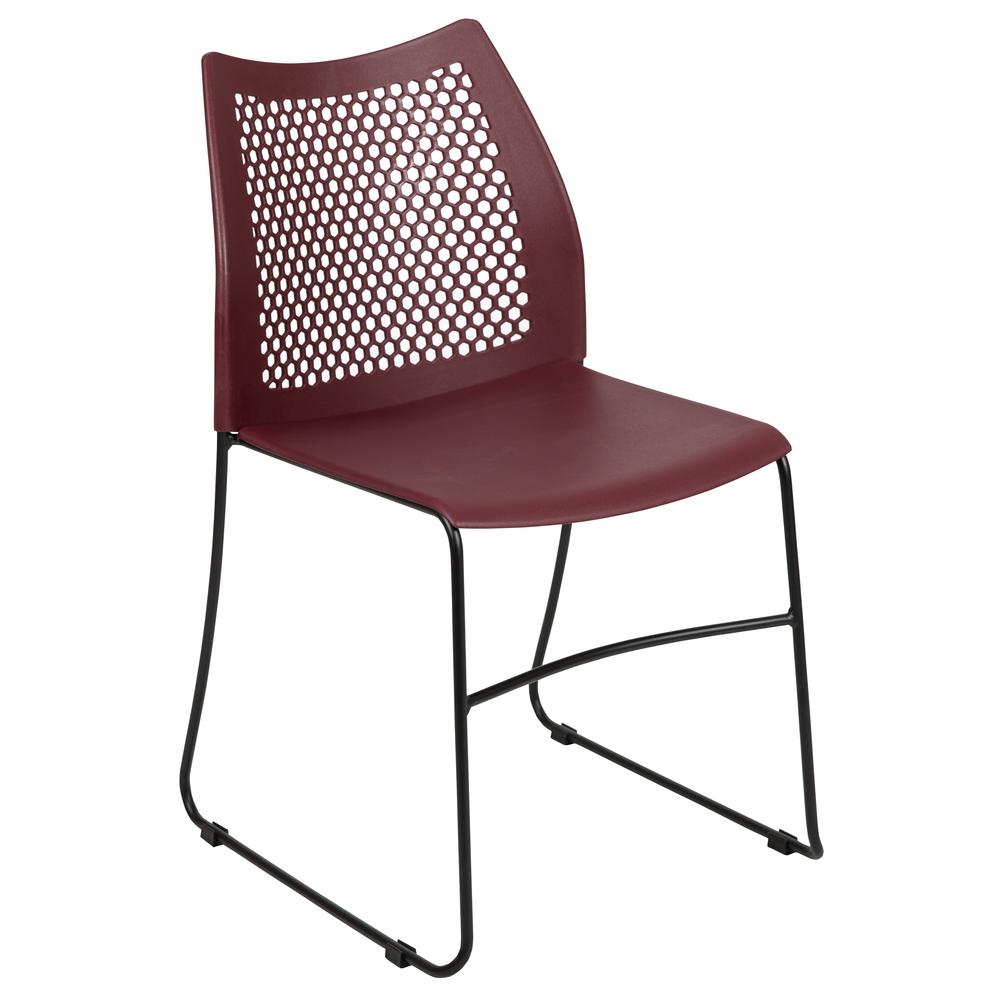 HERCULES Series 661 lb. Capacity Burgundy Stack Chair with Air-Vent Back and Black Powder Coated Sled Base. The main picture.