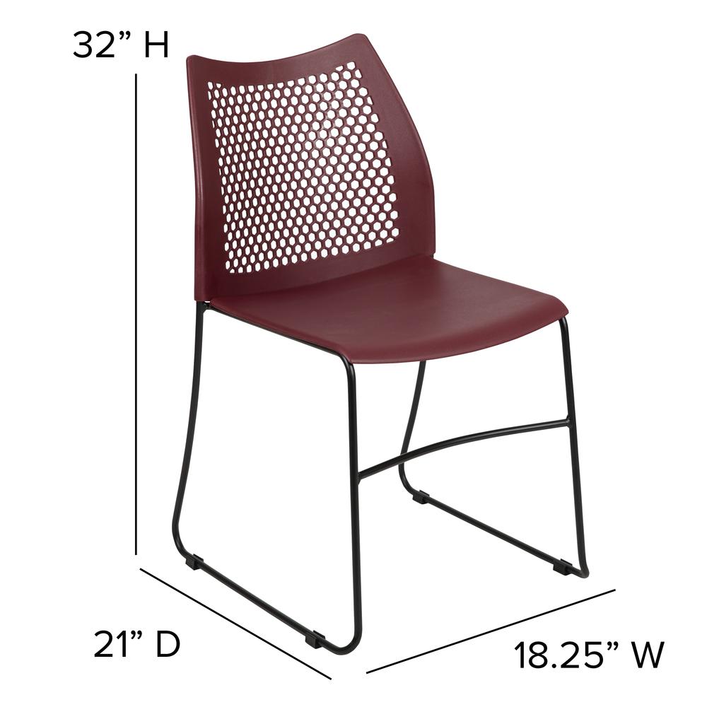 HERCULES Series 661 lb. Capacity Burgundy Stack Chair with Air-Vent Back and Black Powder Coated Sled Base. Picture 4