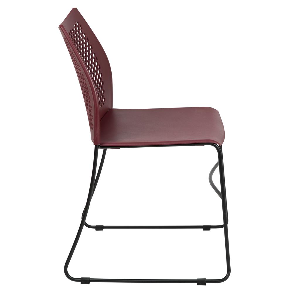 HERCULES Series 661 lb. Capacity Burgundy Stack Chair with Air-Vent Back and Black Powder Coated Sled Base. Picture 3