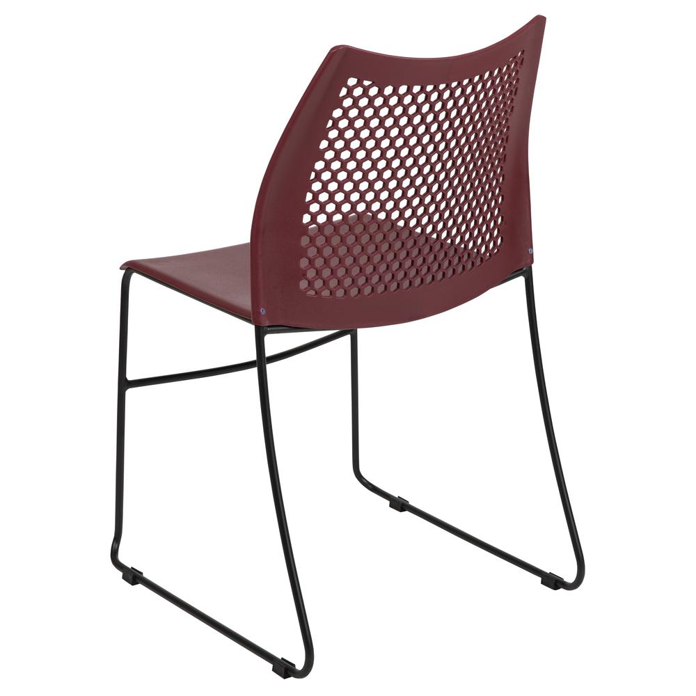 HERCULES Series 661 lb. Capacity Burgundy Stack Chair with Air-Vent Back and Black Powder Coated Sled Base. Picture 4