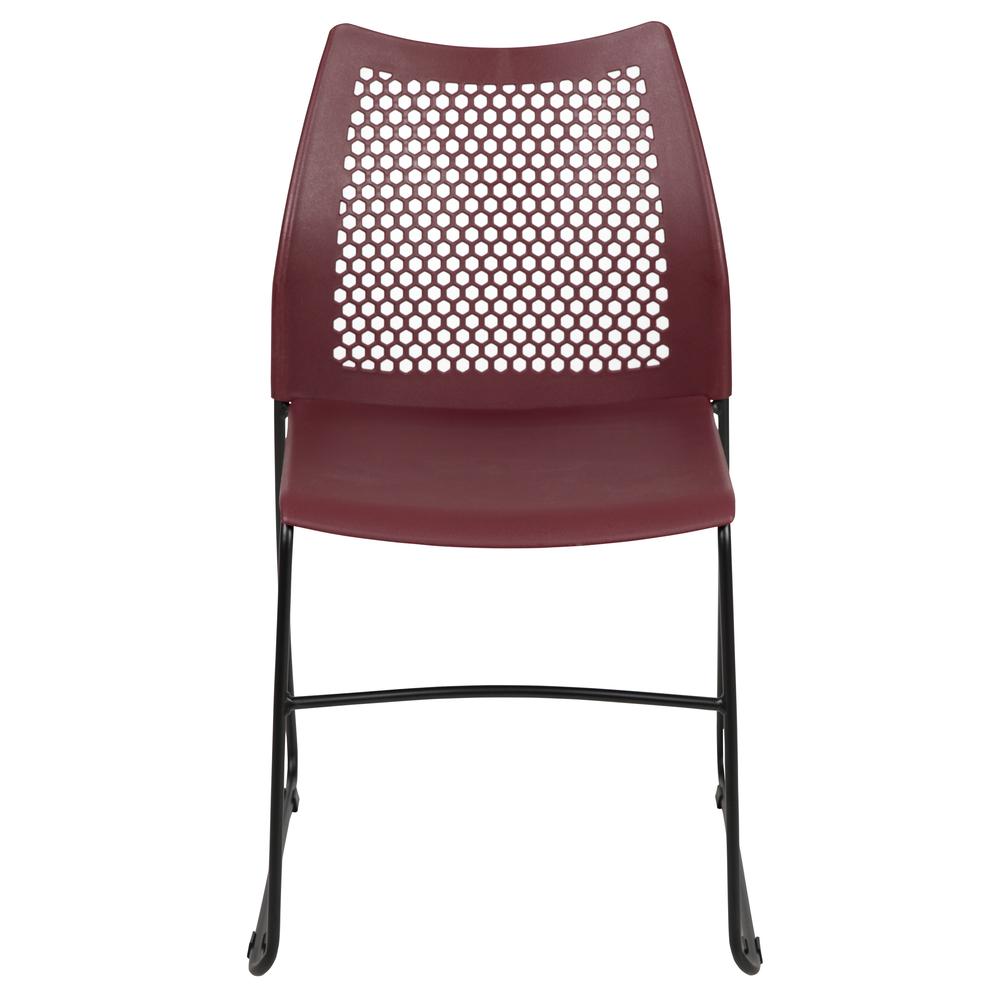 HERCULES Series 661 lb. Capacity Burgundy Stack Chair with Air-Vent Back and Black Powder Coated Sled Base. Picture 5