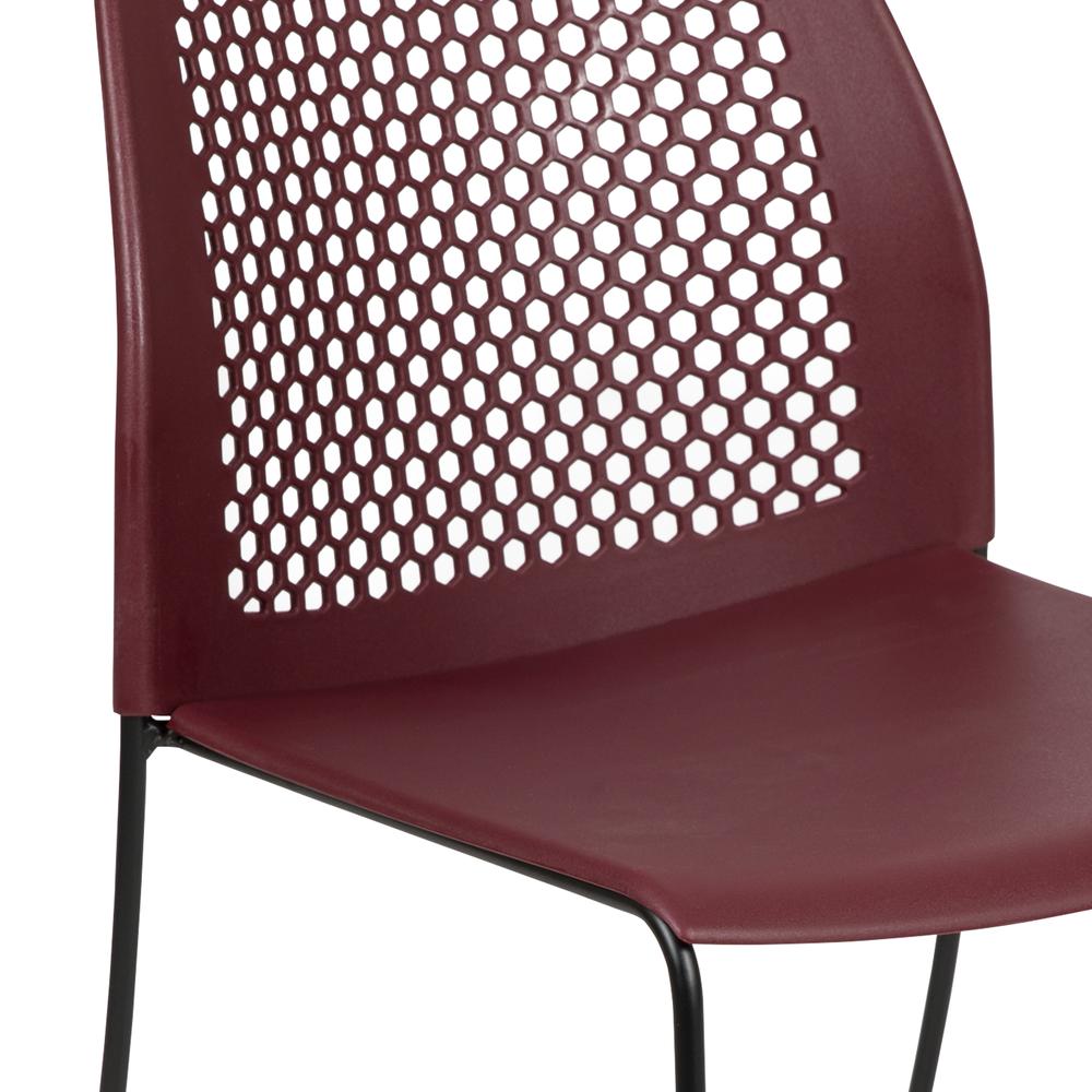 HERCULES Series 661 lb. Capacity Burgundy Stack Chair with Air-Vent Back and Black Powder Coated Sled Base. Picture 7