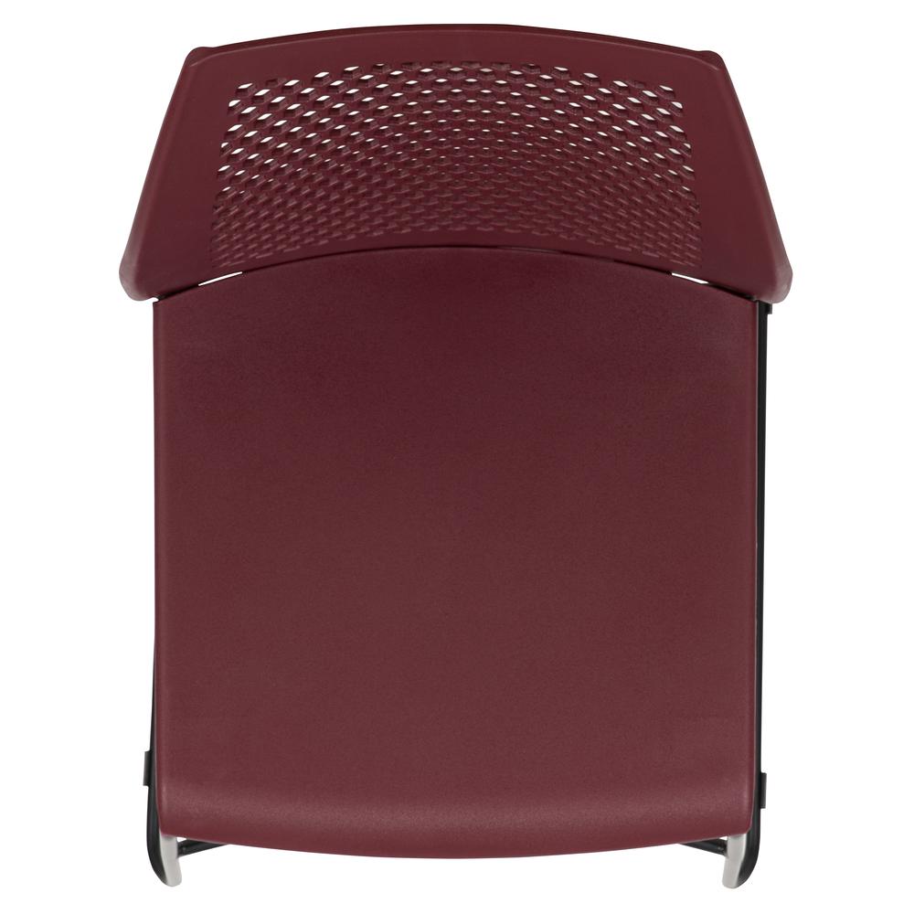 HERCULES Series 661 lb. Capacity Burgundy Stack Chair with Air-Vent Back and Black Powder Coated Sled Base. Picture 9