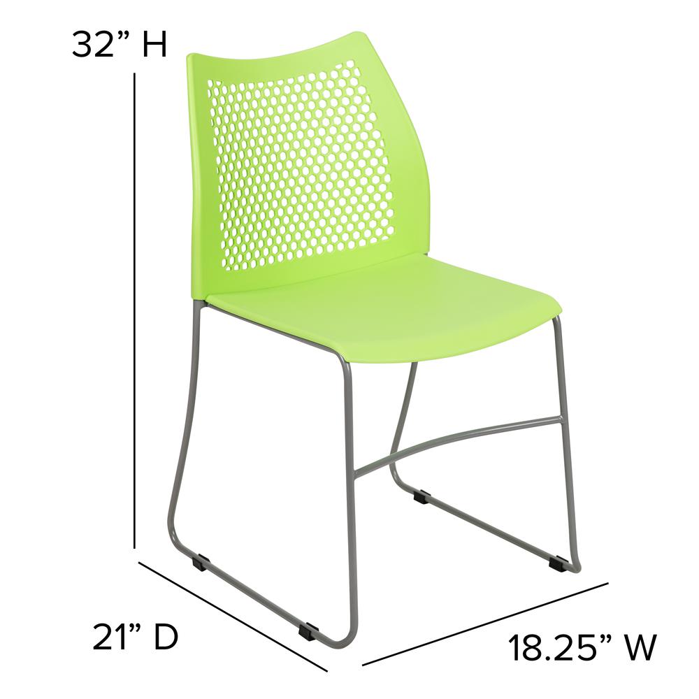 Green Stack Chair with Air-Vent Back and Gray Powder Coated Sled Base. Picture 4