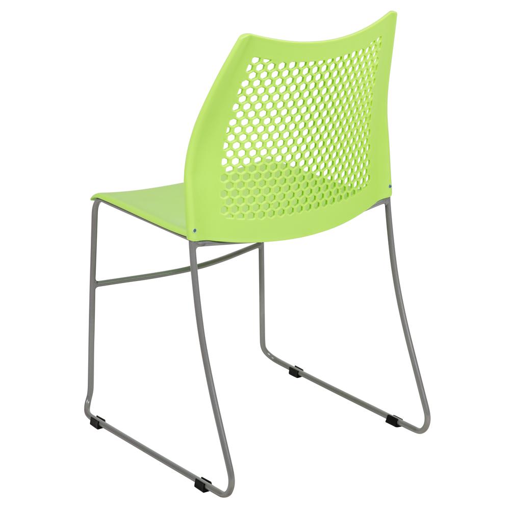 Green Stack Chair with Air-Vent Back and Gray Powder Coated Sled Base. Picture 5