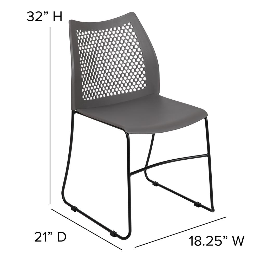 HERCULES Series 661 lb. Capacity Gray Stack Chair with Air-Vent Back and Black Powder Coated Sled Base. Picture 2