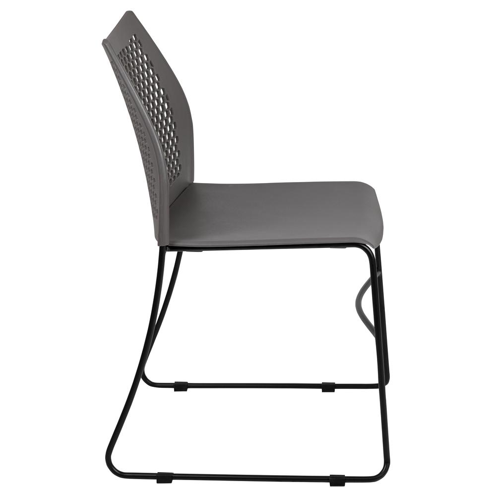 HERCULES Series 661 lb. Capacity Gray Stack Chair with Air-Vent Back and Black Powder Coated Sled Base. Picture 3