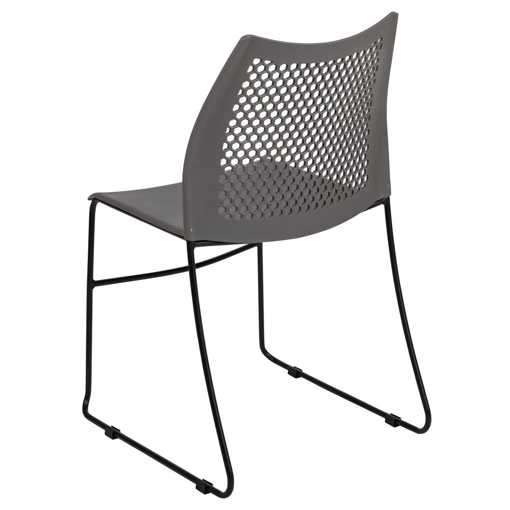 HERCULES Series 661 lb. Capacity Gray Stack Chair with Air-Vent Back and Black Powder Coated Sled Base. Picture 4