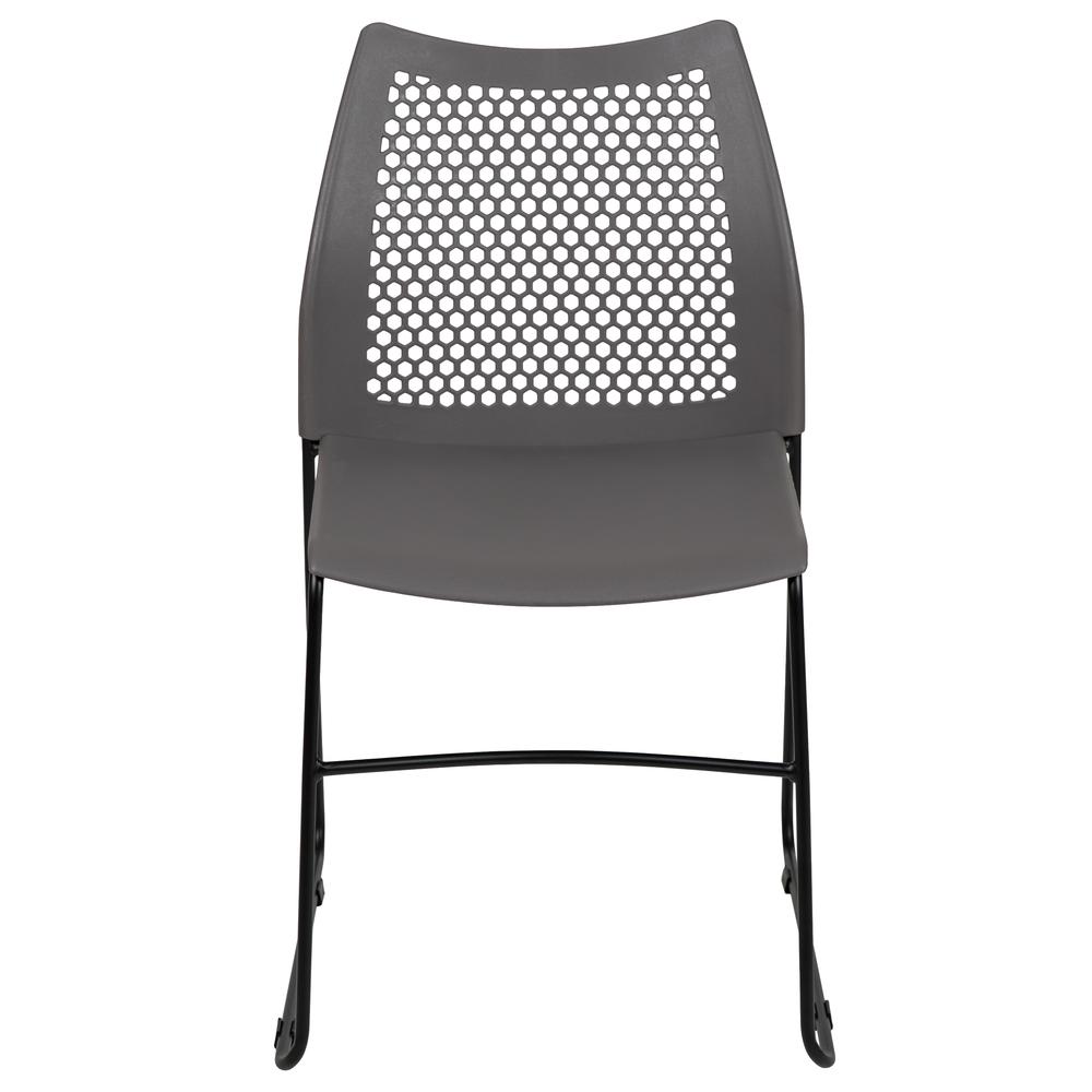 HERCULES Series 661 lb. Capacity Gray Stack Chair with Air-Vent Back and Black Powder Coated Sled Base. Picture 5