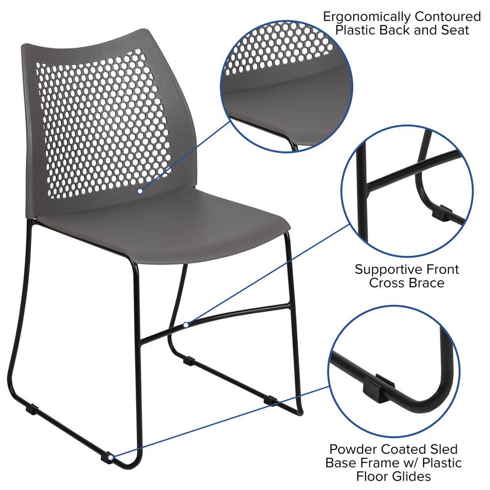 Gray Stack Chair with Air-Vent Back and Black Powder Coated Sled Base. Picture 2