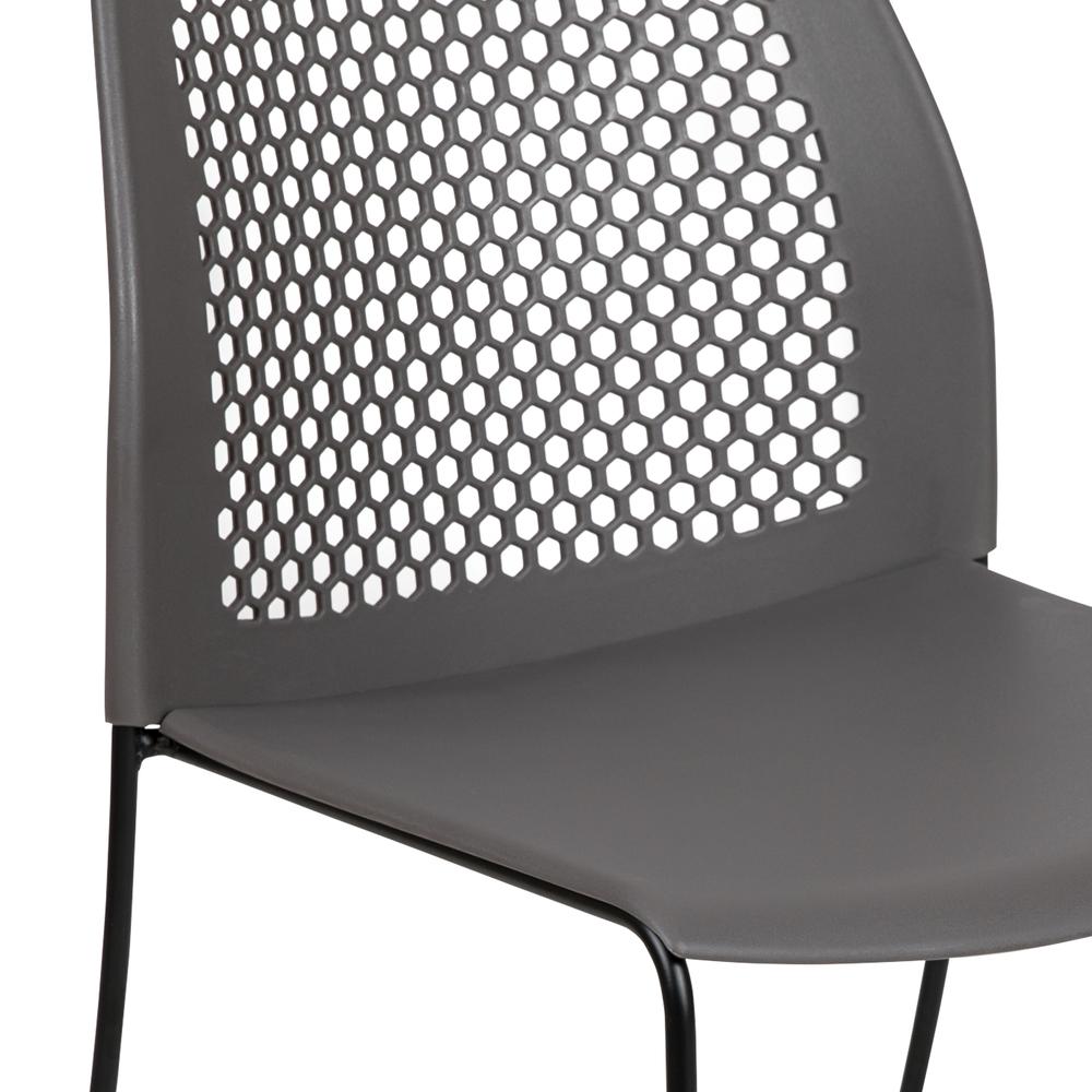 HERCULES Series 661 lb. Capacity Gray Stack Chair with Air-Vent Back and Black Powder Coated Sled Base. Picture 7