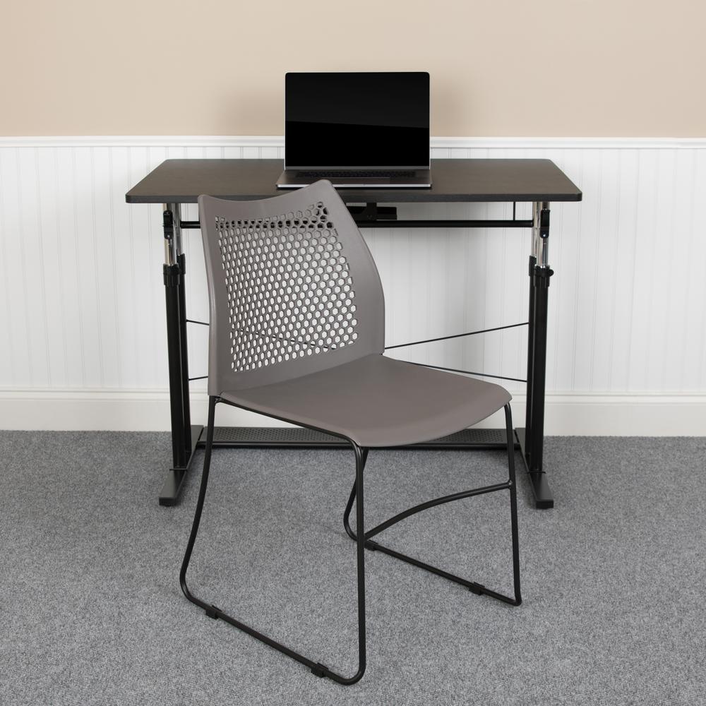 HERCULES Series 661 lb. Capacity Gray Stack Chair with Air-Vent Back and Black Powder Coated Sled Base. Picture 11