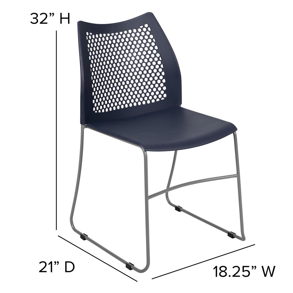HERCULES Series 661 lb. Capacity Navy Stack Chair with Air-Vent Back and Gray Powder Coated Sled Base. Picture 4