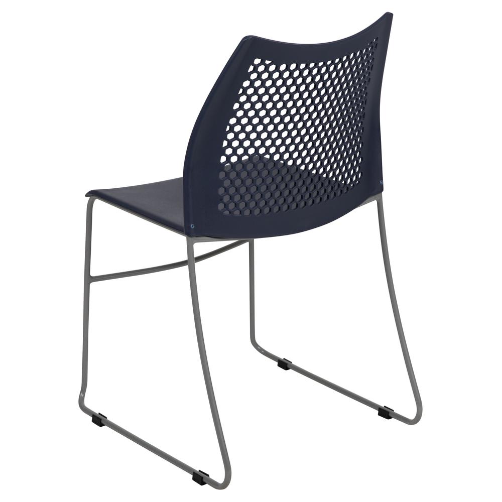 HERCULES Series 661 lb. Capacity Navy Stack Chair with Air-Vent Back and Gray Powder Coated Sled Base. Picture 4