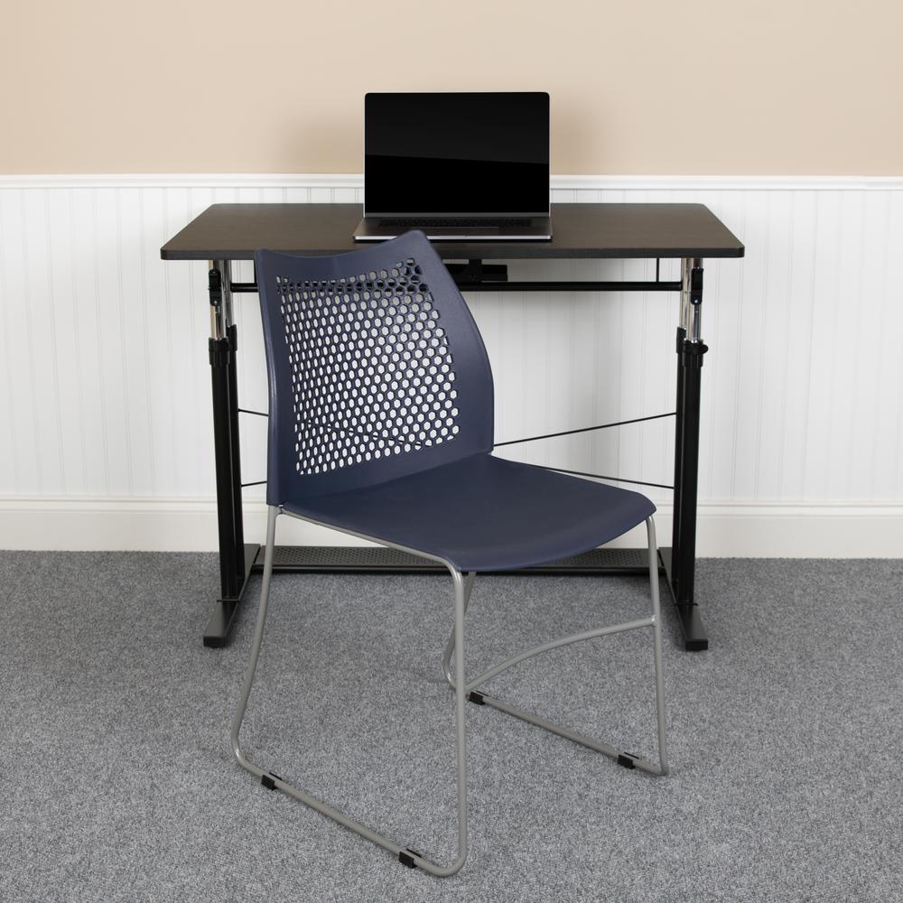 HERCULES Series 661 lb. Capacity Navy Stack Chair with Air-Vent Back and Gray Powder Coated Sled Base. Picture 11