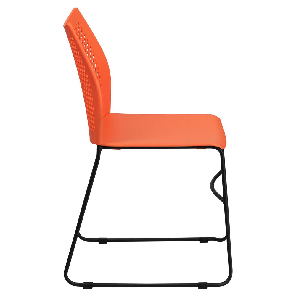 Orange Stack Chair with Air-Vent Back and Black Powder Coated Sled Base. Picture 3