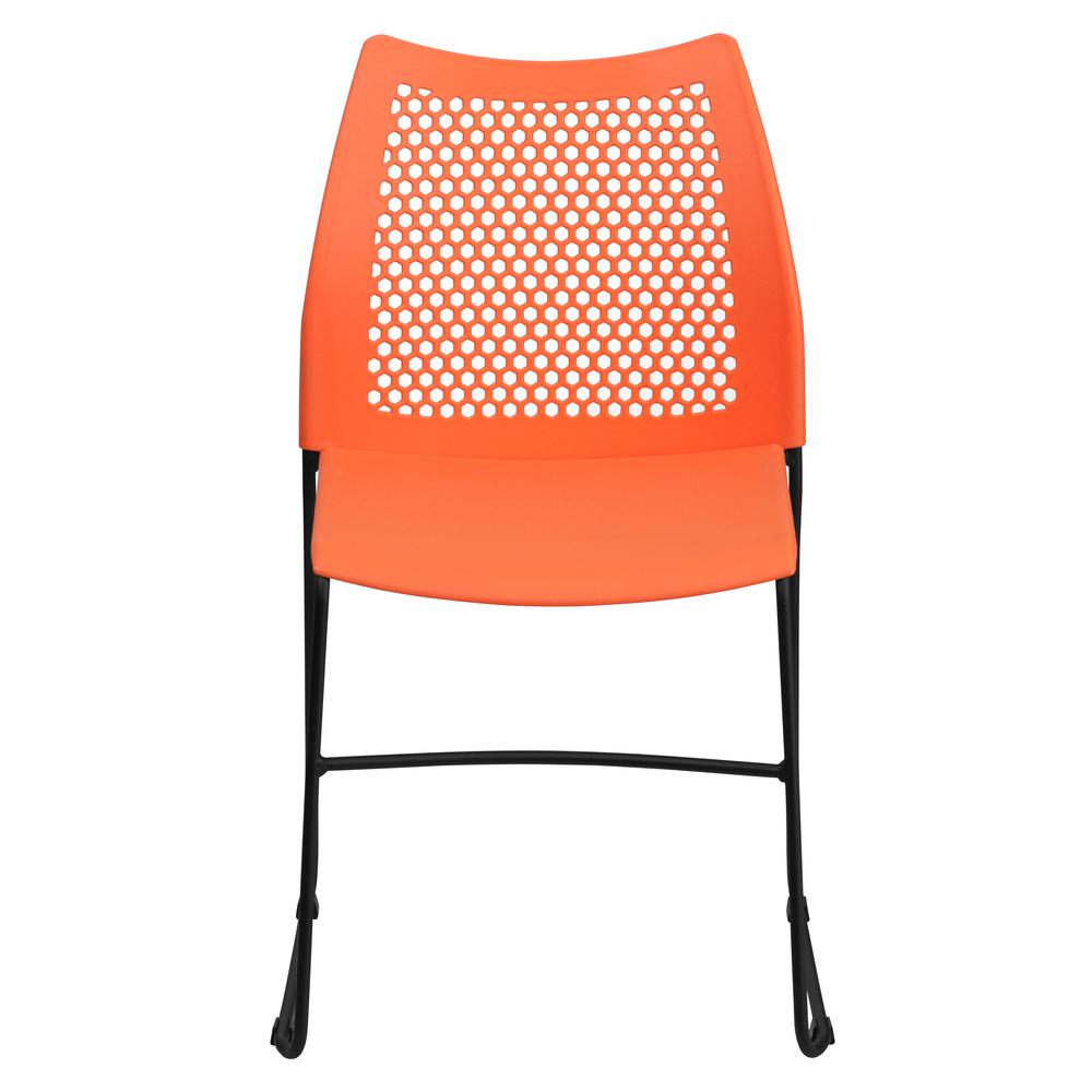 Orange Stack Chair with Air-Vent Back and Black Powder Coated Sled Base. Picture 4