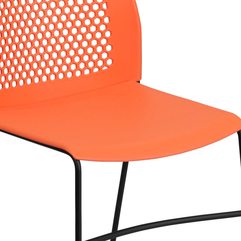 661 lb. Capacity Orange Stack Chair with Air-Vent Back and Black Powder Coated Sled Base. Picture 6