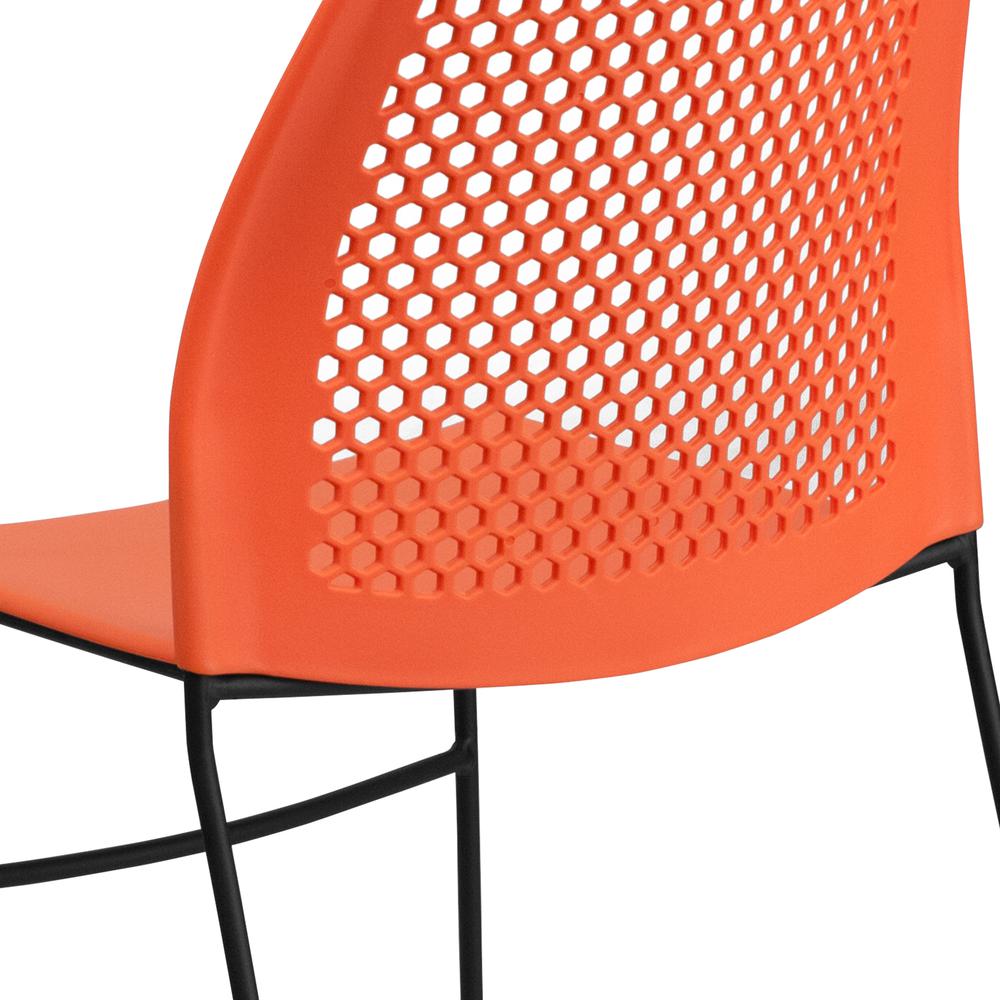 661 lb. Capacity Orange Stack Chair with Air-Vent Back and Black Powder Coated Sled Base. Picture 7