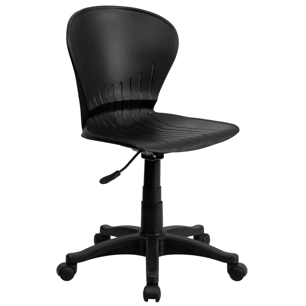 Mid-Back Black Plastic Swivel Task Office Chair. The main picture.
