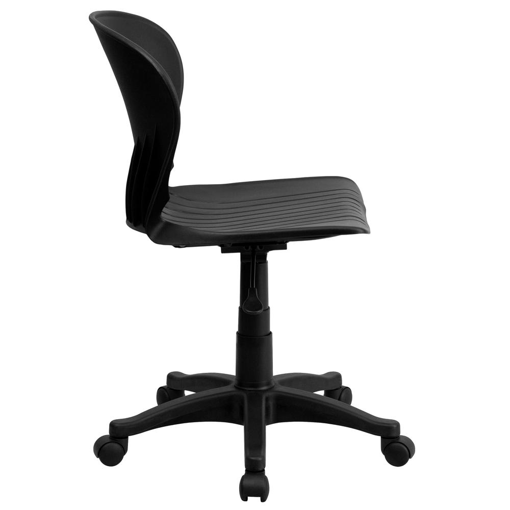 Mid-Back Black Plastic Swivel Task Office Chair. Picture 2