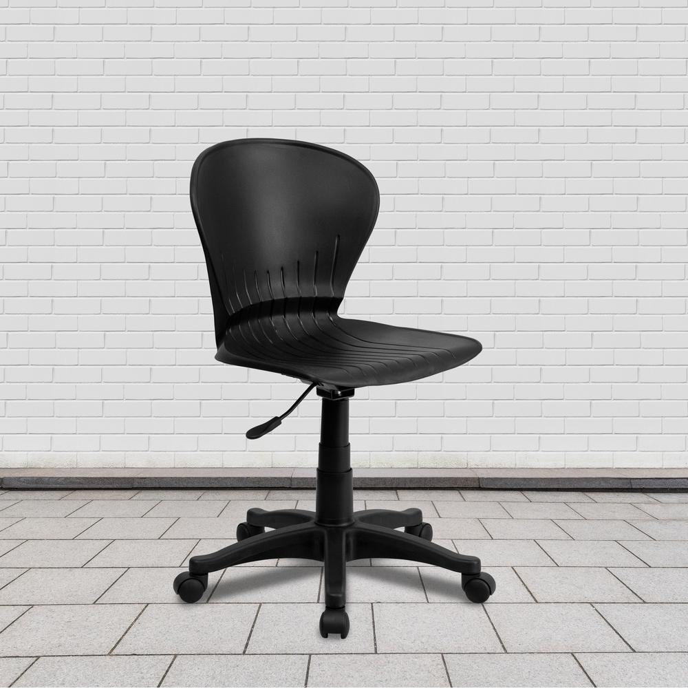 Mid-Back Black Plastic Swivel Task Office Chair. Picture 7