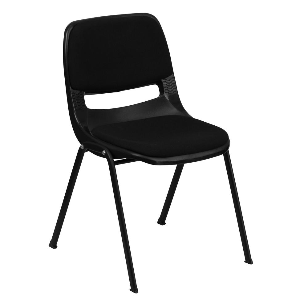 HERCULES Series 880 lb. Capacity Black Padded Ergonomic Shell Stack Chair with Black Frame. The main picture.
