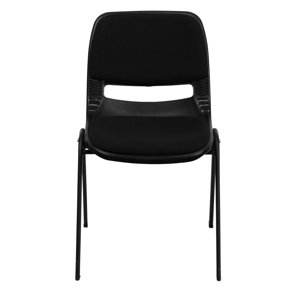 HERCULES Series 880 lb. Capacity Black Padded Ergonomic Shell Stack Chair with Black Frame. Picture 4